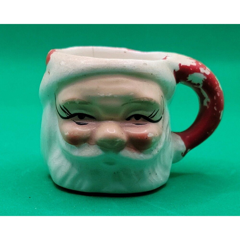 Vintage 60s Santa Clause 3d smiling face cocoa mug Taiwan Christmas 4 Decor
